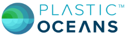 Logo von Plastic Oceans, mit einem stilisierten blauen und grünen Kreis, der an die Erde erinnert, neben den Worten „Plastic Oceans“ in dunkelblauer Großschrift, das das Bewusstsein für den Meeresschutz während Segelreisen fördert