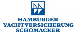 Logo der Hamburger Yachtversicherung Schomacker: Ein stilisiertes blaues Segel auf weißem Grund über dem Firmennamen in blauer Schrift.