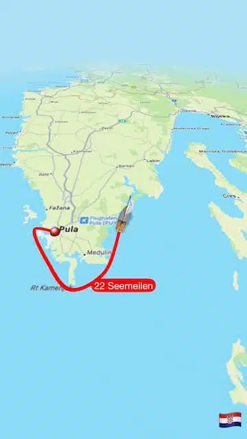 Karte Segeltörn-Route ab Pula Kroatien 22 Seemeilen – segeln kroatien sailwithus