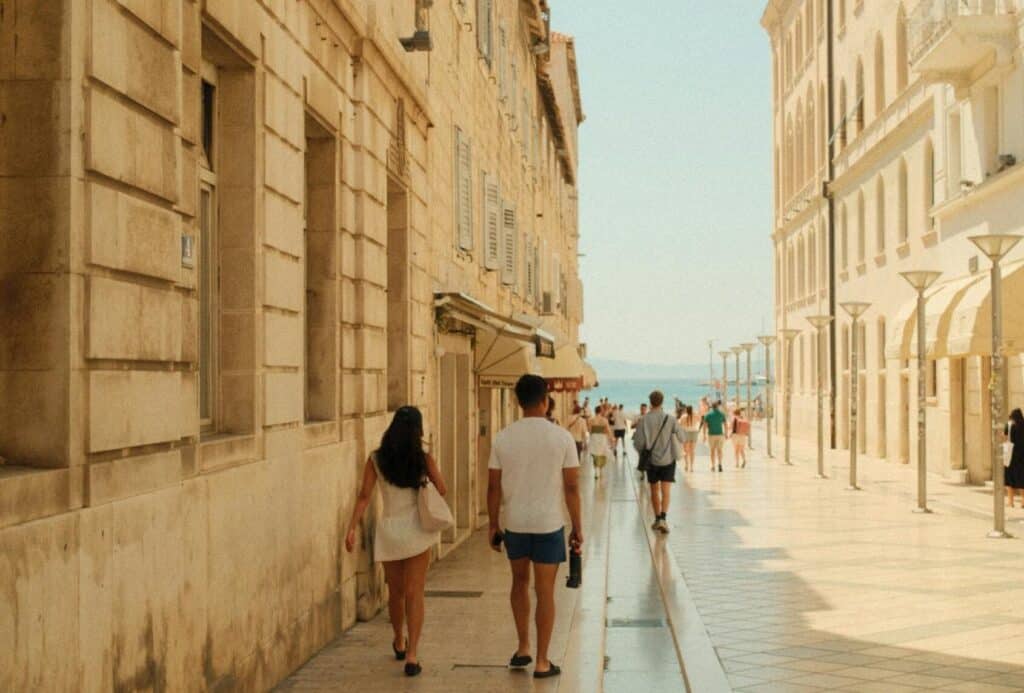 Explore the picturesque streets of Split, Croatia on a warm summer day with Mediterranean architecture.